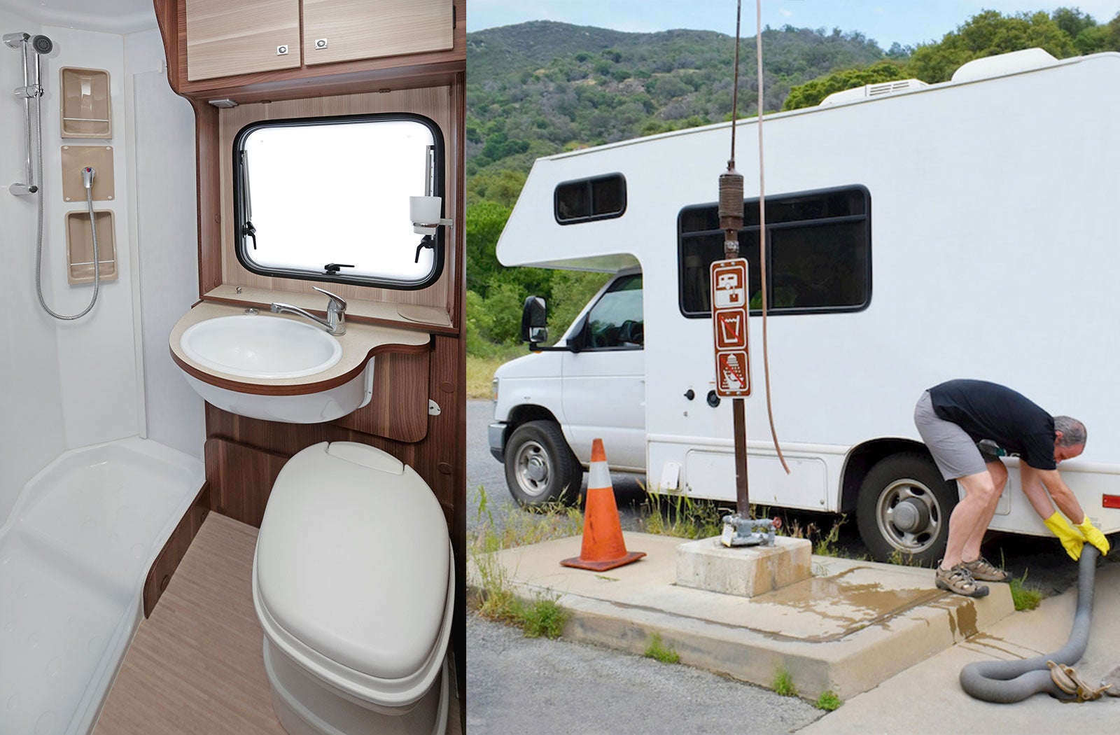 Portable RV/camper toilet and holding tank setup in Kent, Ohio