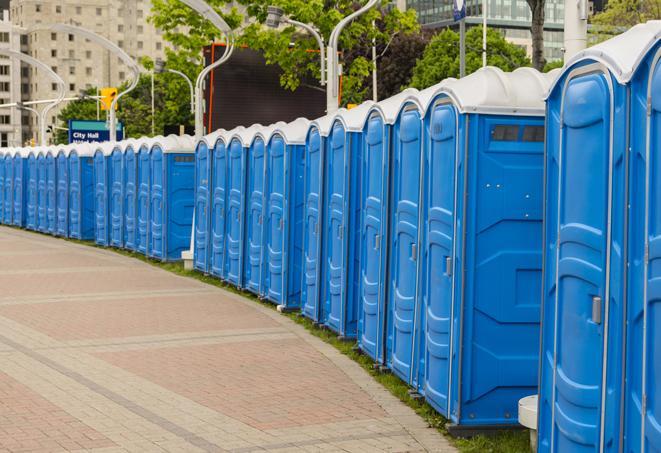 Seasonal porta potty units set up at a Kent, Ohio venue